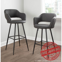 Lumisource B30-MARG BK+GY2 Margarite Contemporary Barstool in Black Metal and Grey Faux Leather - Set of 2